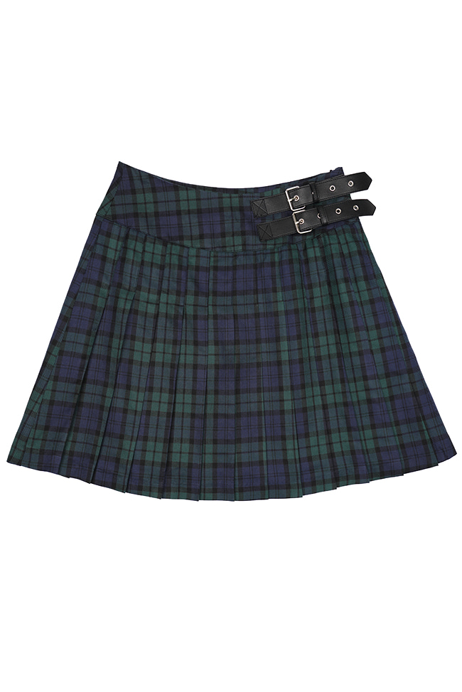 [5th re-stock] BELTED CHECK PLEATED SKIRT