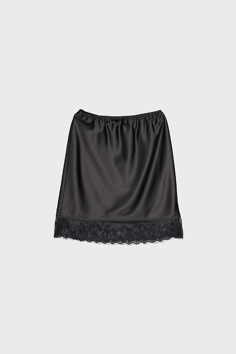 [EXCLUSIVE] LACE RIBBON SATIN SKIRT IN BLACK