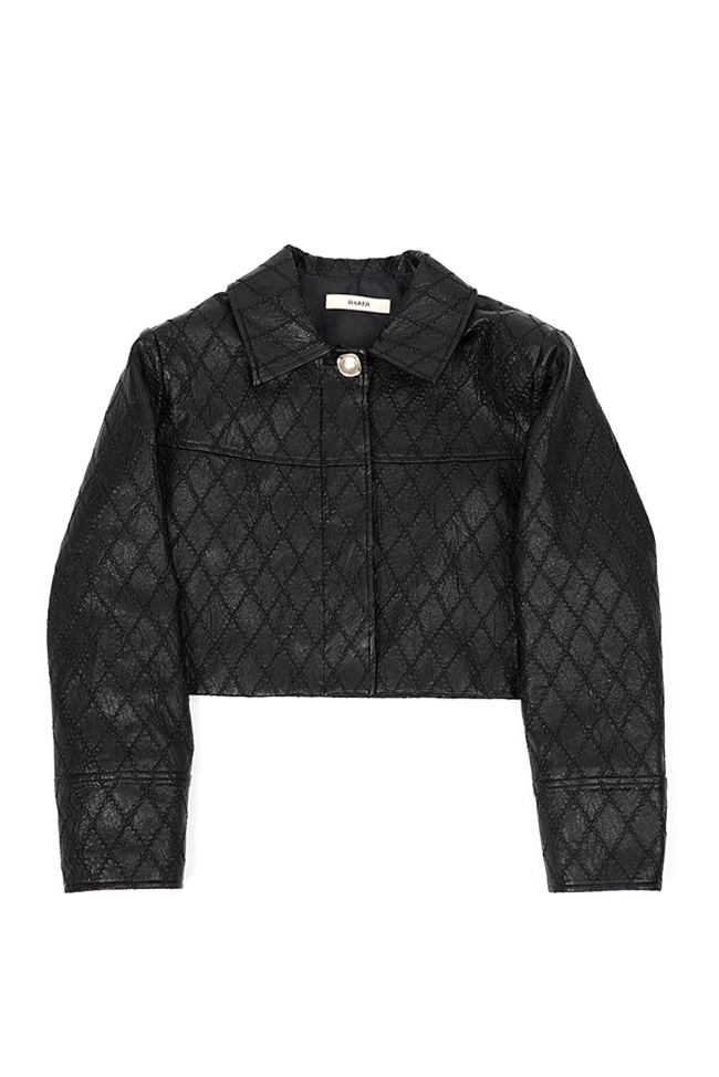 [2nd re-stock] DIAMOND EMBROIDERY LEATHER JACKET IN BLACK