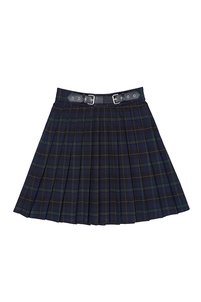 [2nd re-stock] 2BELTED CHECK PLEATED SKIRT