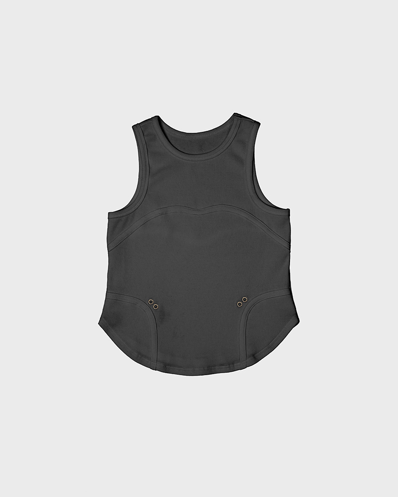 THREE DIMENSIONAL LINE SLEEVELESS IN CHARCOAL